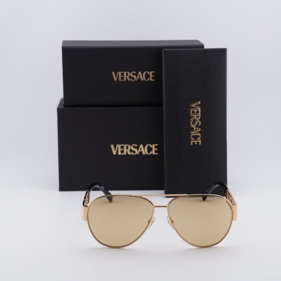 Versace VE2289 1002D8 Aviator Sunglasses – Gold/Light Yellow Mirror - Picture 2 of 9